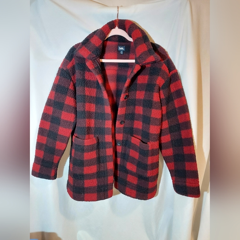 Lee Women's Red and Black Plaid Sherpa Jacket
